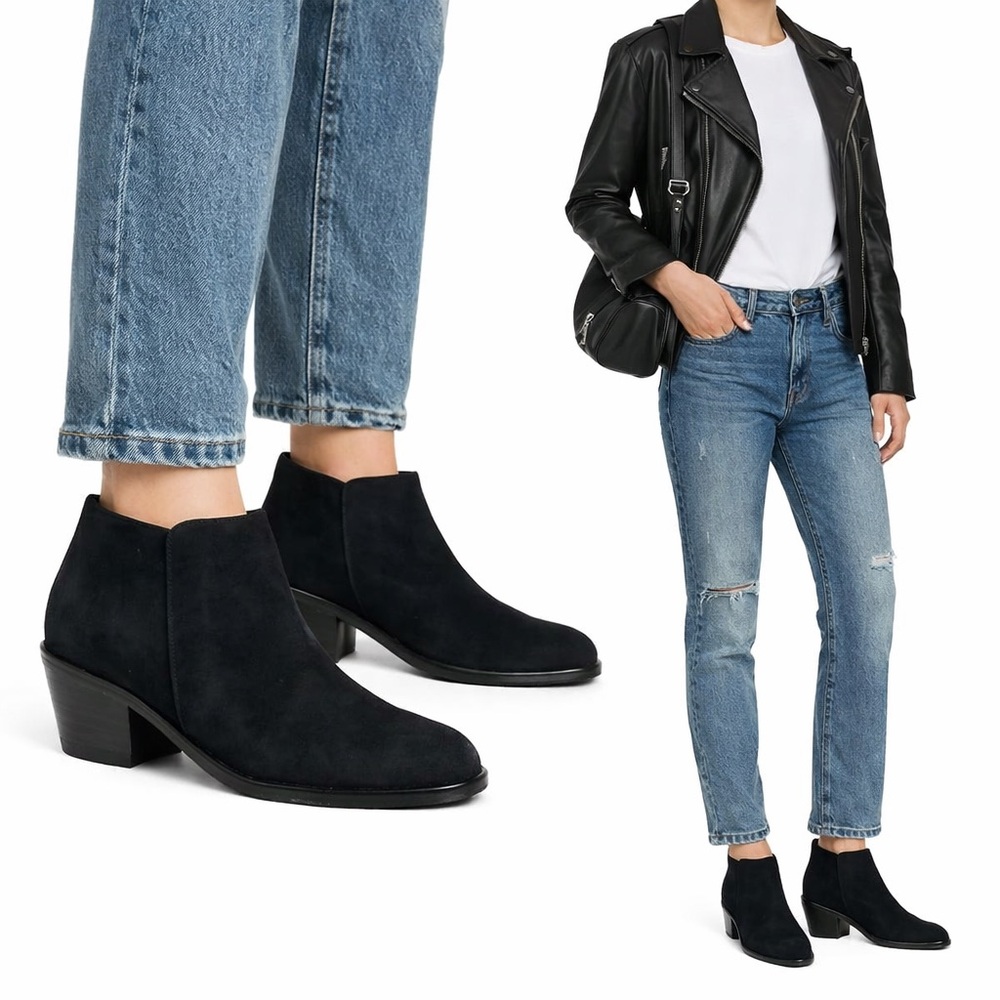 Vionic Joy Serena Black US Womens 6 Real Kid Suede Low Heel Boot Classic Comfort